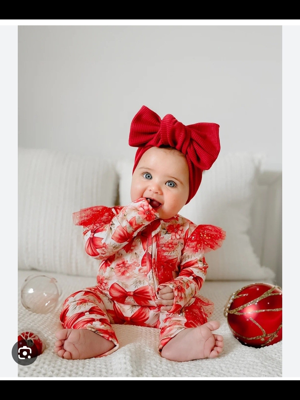 Before & Ever- Red Floral Baby One-Piece with Bow Accent
